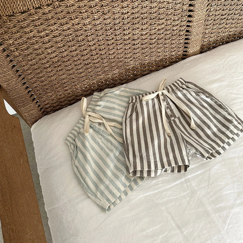 Vintage Cotton Baby Shorts: Casual Striped Pants for Toddler